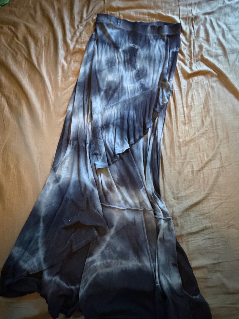 Soft and stretchy tie dye extra long maxi with high sexy leg slit. Cottage core